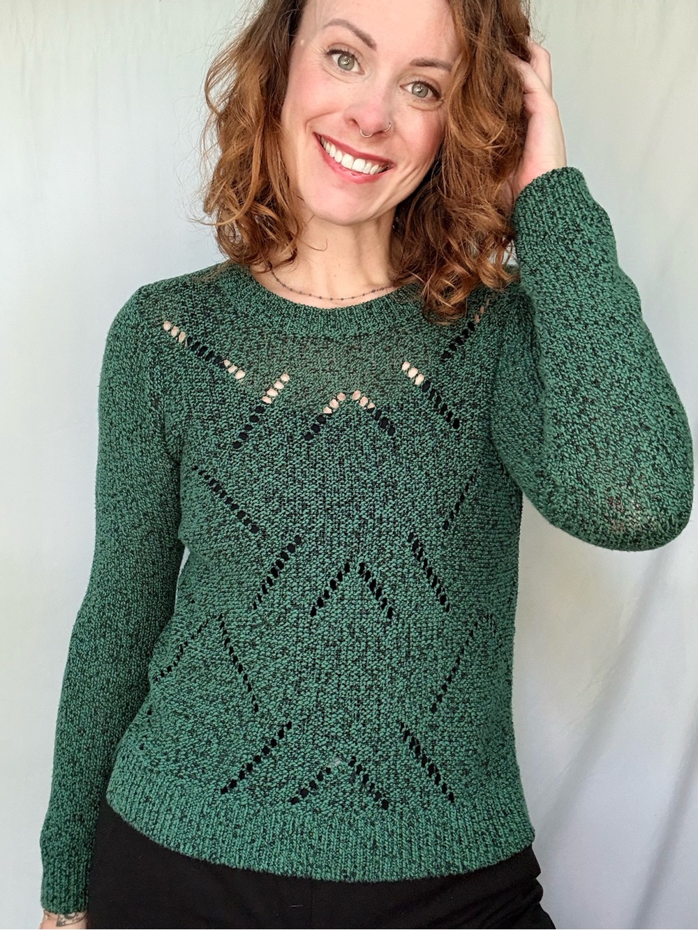 Banana Republic Teal Open-Weave Crewneck Sweater